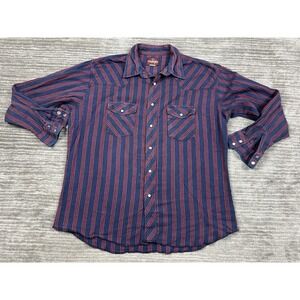 Vintage Wrangler Shirt Mens XL Blue Red Striped Snap Front Long‎ Sleeve Cotton